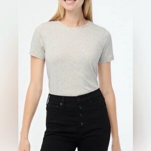 J. Crew Gray Pearl and Crystal Embellished Tee Size Medium NWT